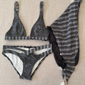 NWT Heidi Klum Savannah Sunset Dotted Tribal Black Grey Bikini Coverup 3PC Set